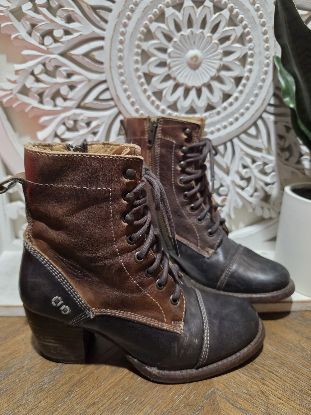 Leather Lace-Up Ankle Boots - Brown/Black - Picture 3 of 12